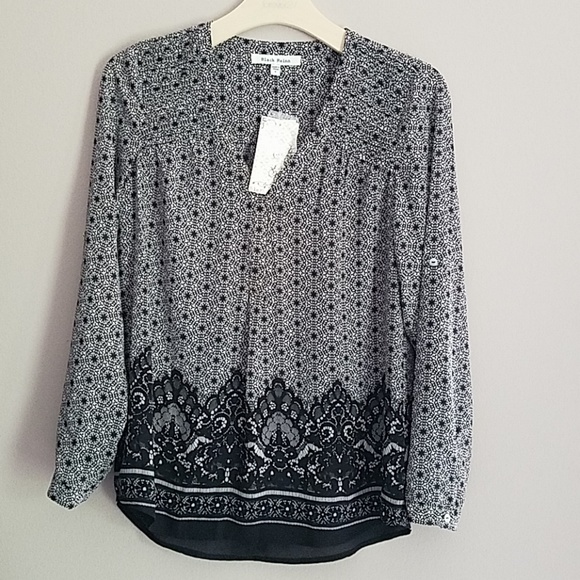 Black Rainn Tops | Black Rainn Lace Print Blouse | Poshmark